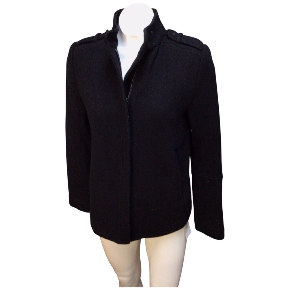 Vince Black Pea Coat with Stand-Up Collar